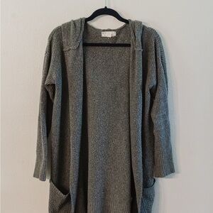 Pink Rose Charcoal Hooded Cardigan